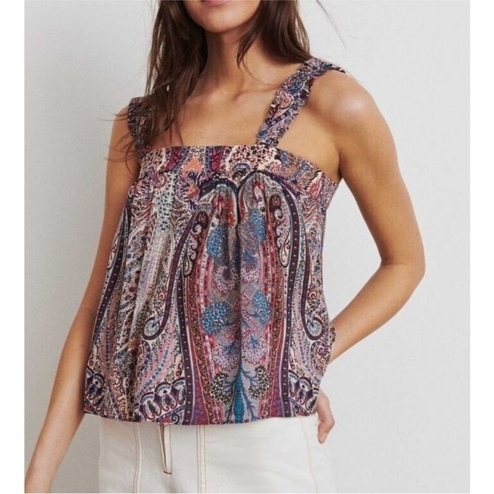 Ba&sh Berthie Tank Top Size M Rose Pink Multi Paisley Floral Sleeveless